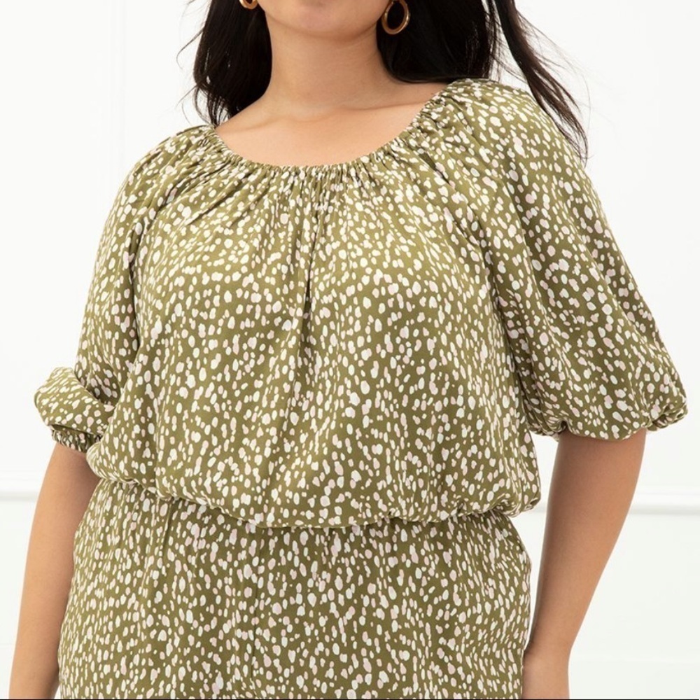 Eloquii Elements Olive Green and Pink Leopard Print Bubble Top Size 18